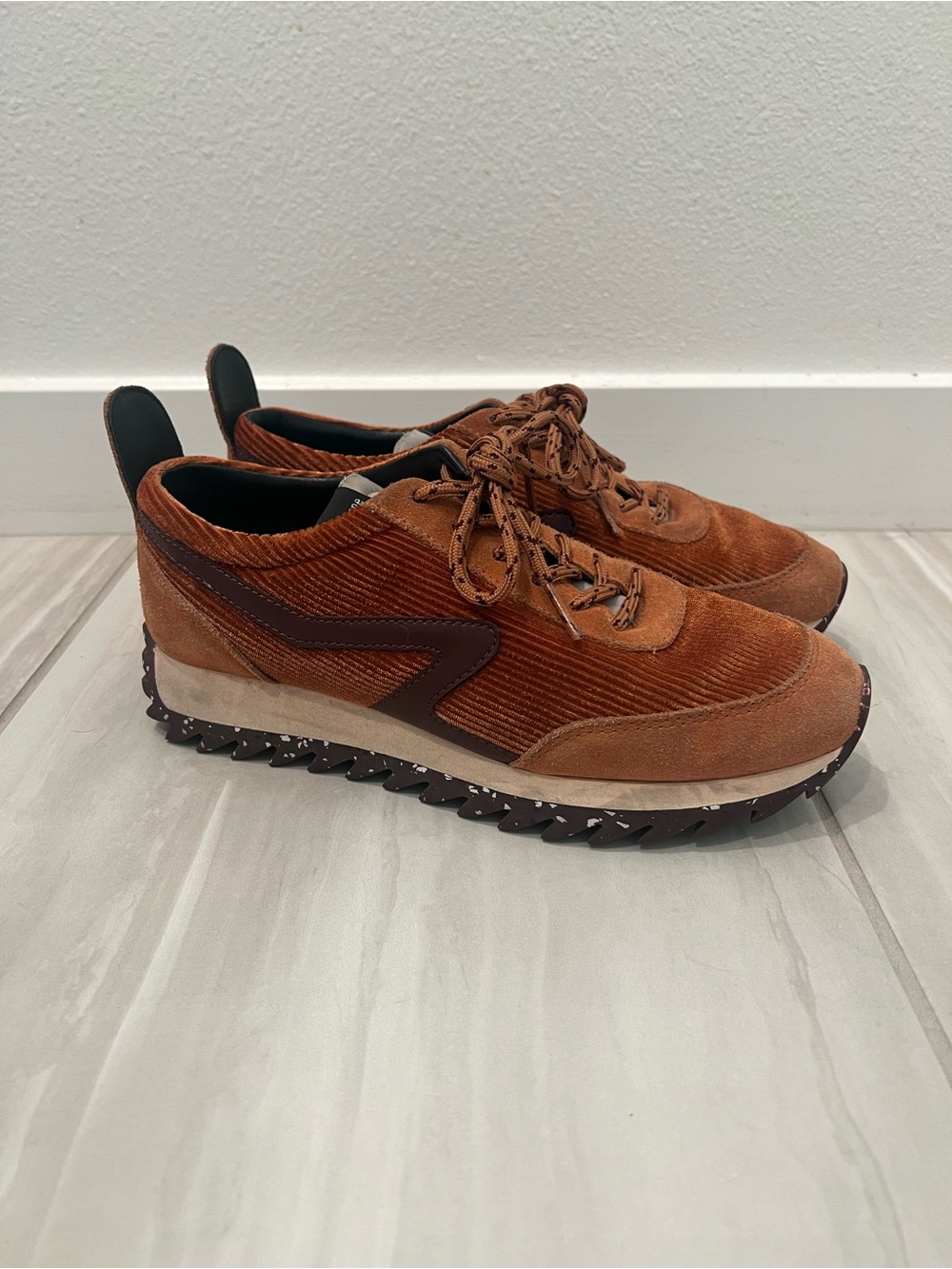 rag & bone Women's Brown Corduroy Lace-Up Sneakers